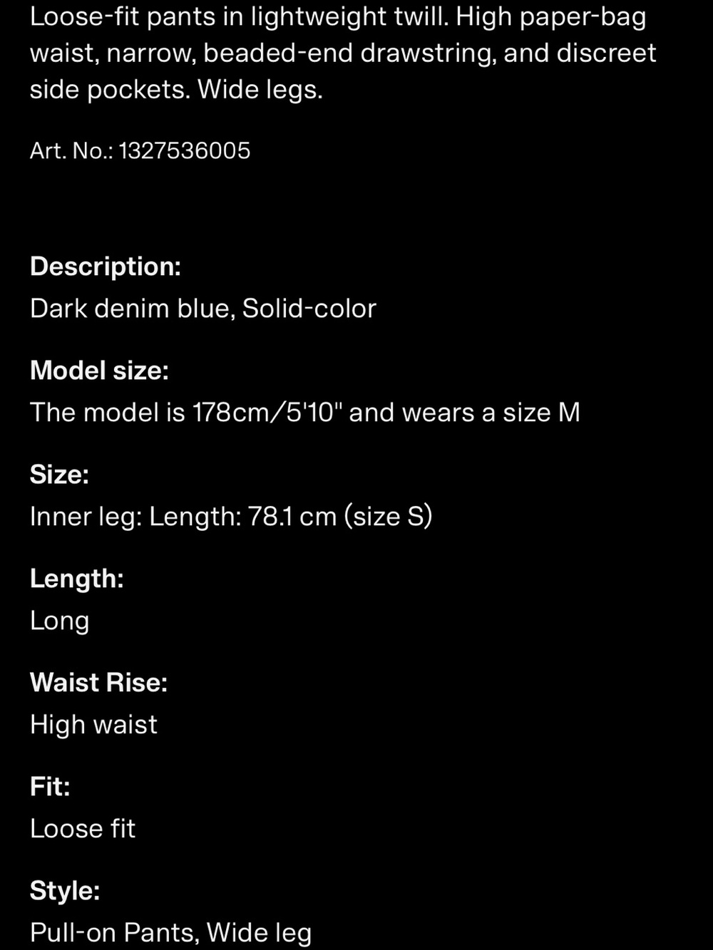 H&M Women’s Wide-Leg Drawstring Joggers - Dark Blue - Picture 6 of 6